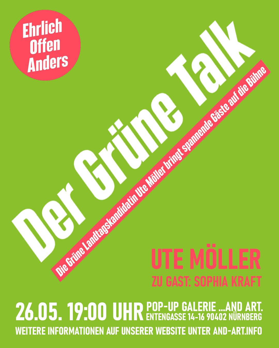 Der Grüne Talk am 26.05. mit Ute Möller und Sophia Kraft.